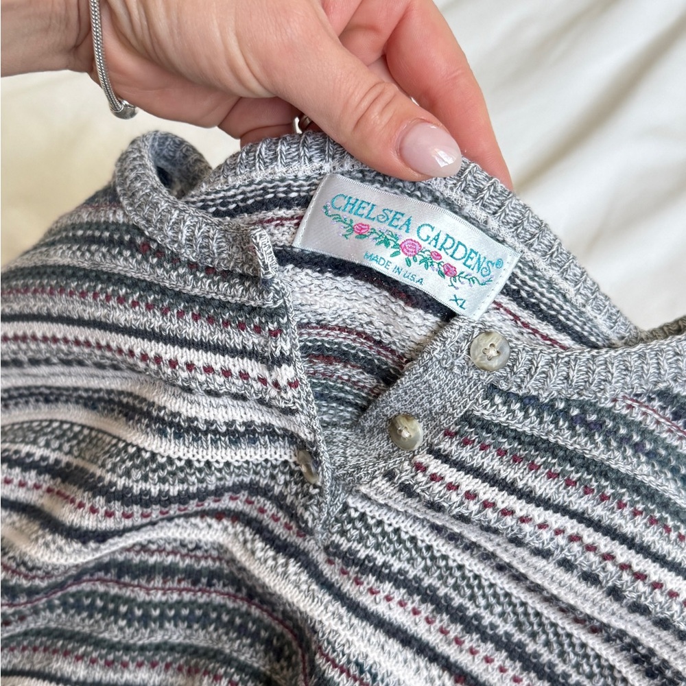 Vintage 90s Patterned Knit Pullover Sweater Large by Chelsea Gardens size XL - Picture 3 of 7